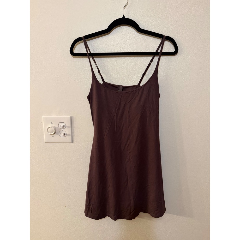 Skims Smooth Lounge Skimpy Strap Mini Dress Raisin Size M NWT Exclusive $139MSRP